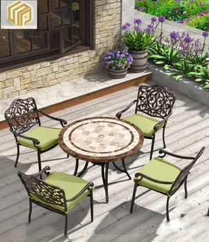 Ao ar livre de alumínio liga de mesas e cadeiras, mesas de mármore, ao ar livre, as villas de lazer com mesas e cadeiras, jardim, pátio, alum fundido