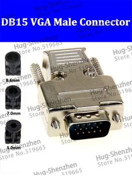 Top D-Sub de 15 pinos VGA DB15 3 linha plug (macho) pino sólido módulo + removível de metal shell de cobertura de habitação--2pcs/monte