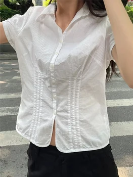 Doce Branco Magro de Manga Curta T-shirts Mulheres de Moda Bonito Único-do-peito-de Algodão T-Shirts de Verão Vintage Sólido Y2k Tops 2022